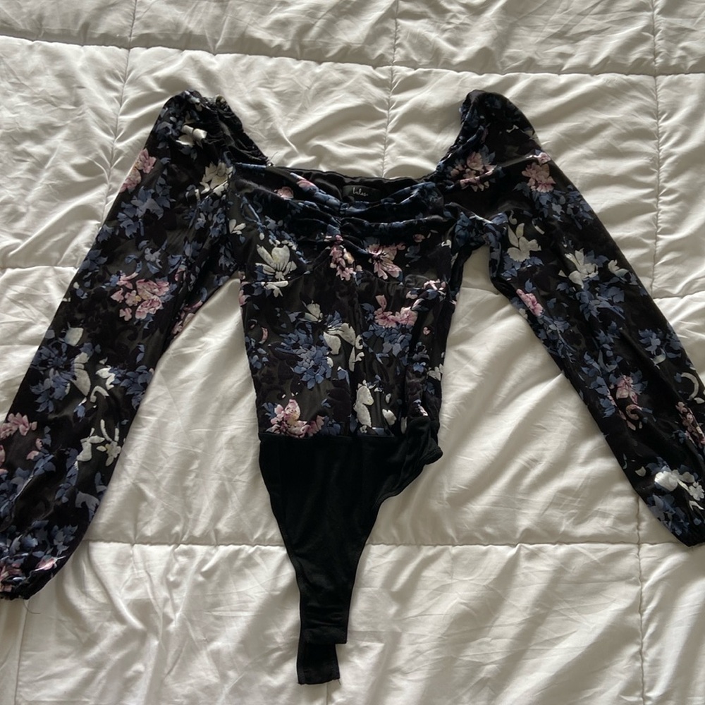 Lulus floral chenille long sleeve bodysuit